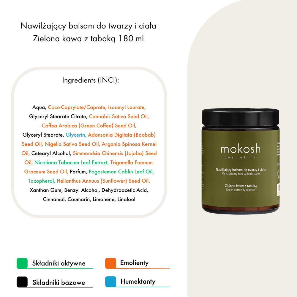 Nawilżający balsam do twarzy i ciała Zielona kawa z tabaką | Mokosh