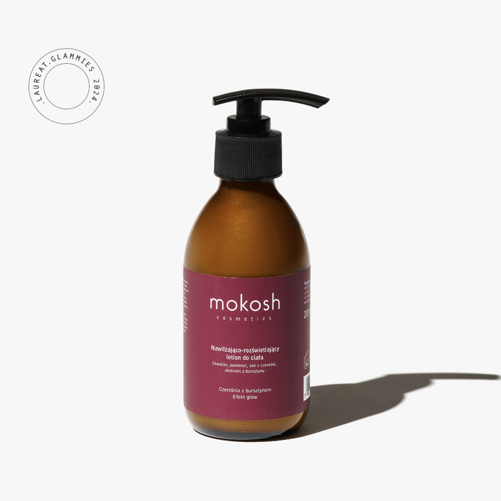 Nawilżająco-rozświetlający lotion do ciała czereśnia z bursztynem Efekt Glow | 200 ml| Mokosh