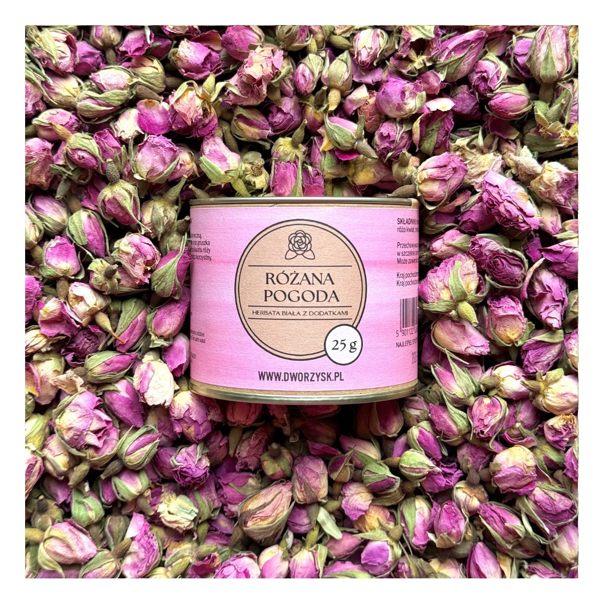 Różana Pogoda – herbata biała Pai Mu Tan z gruszką, różą i brzoskwinią | Dworzysk | 50 g