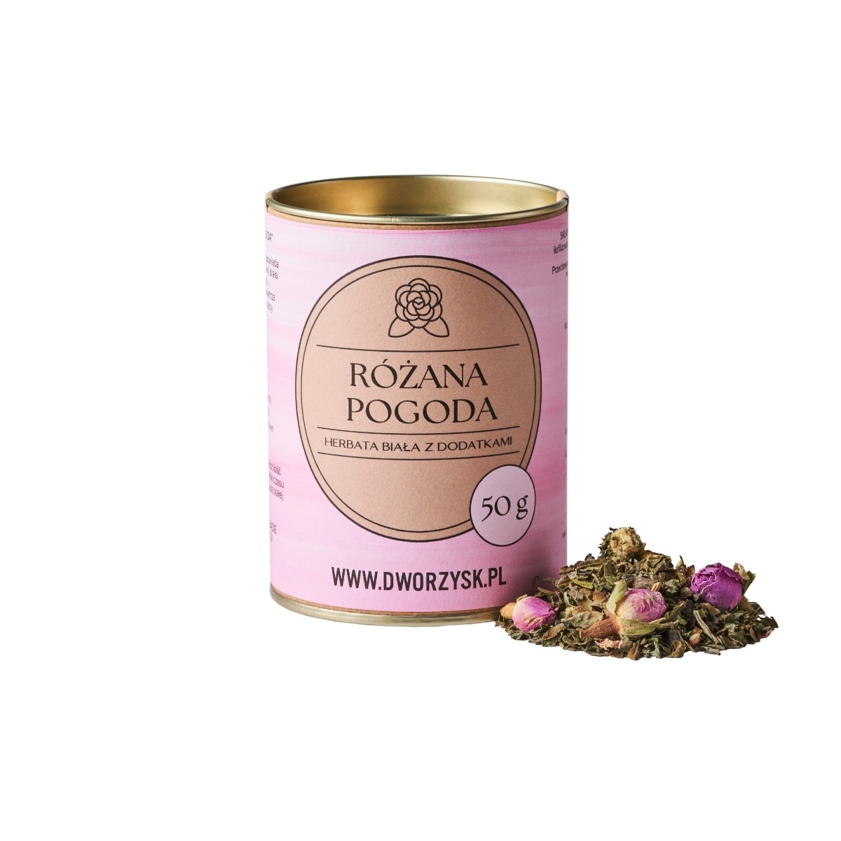 Różana Pogoda – herbata biała Pai Mu Tan z gruszką, różą i brzoskwinią | Dworzysk | 50 g