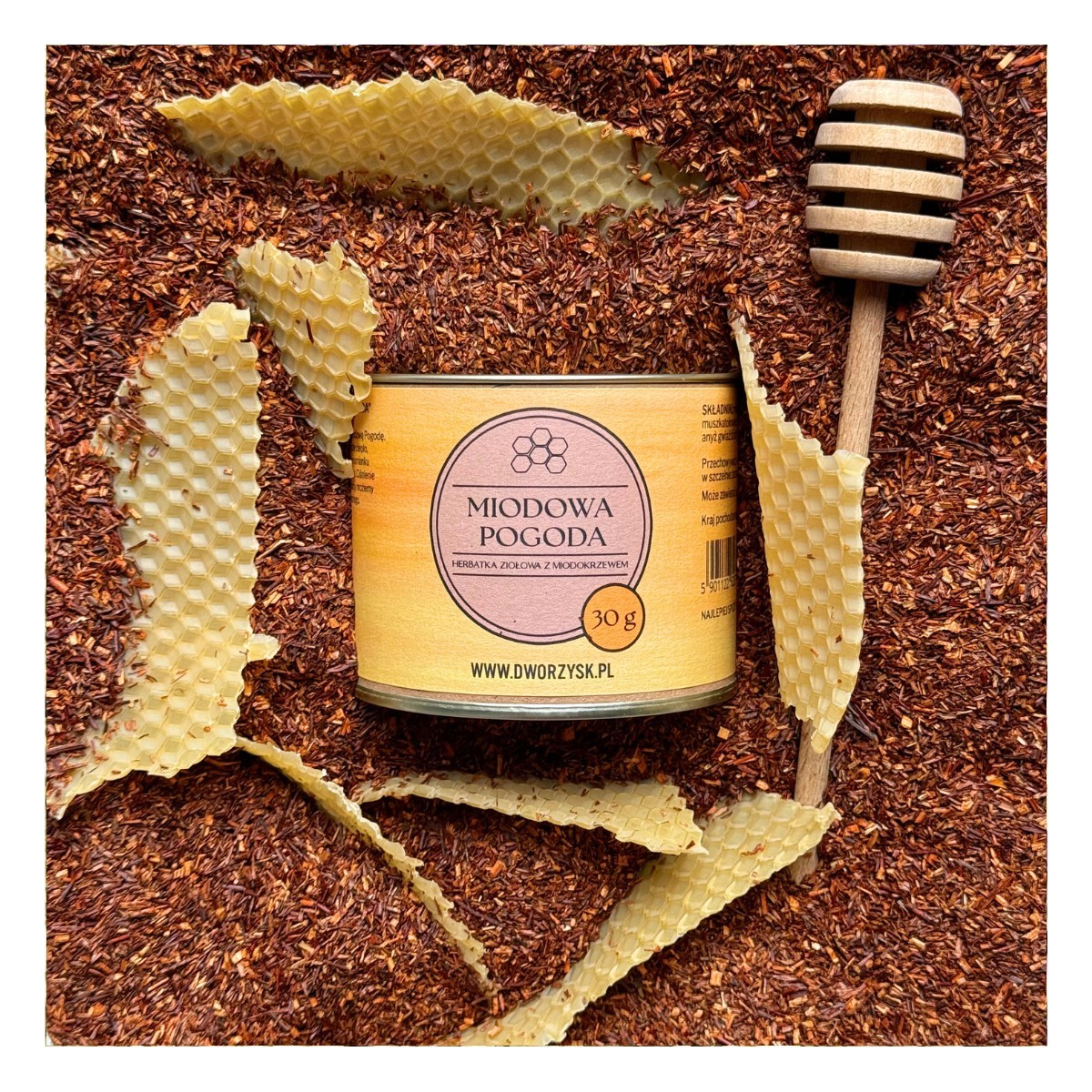 Miodowa Pogoda – ziołowa herbatka z miodokrzewem, rumiankiem i gojnikiem | Dworzysk | 60 g