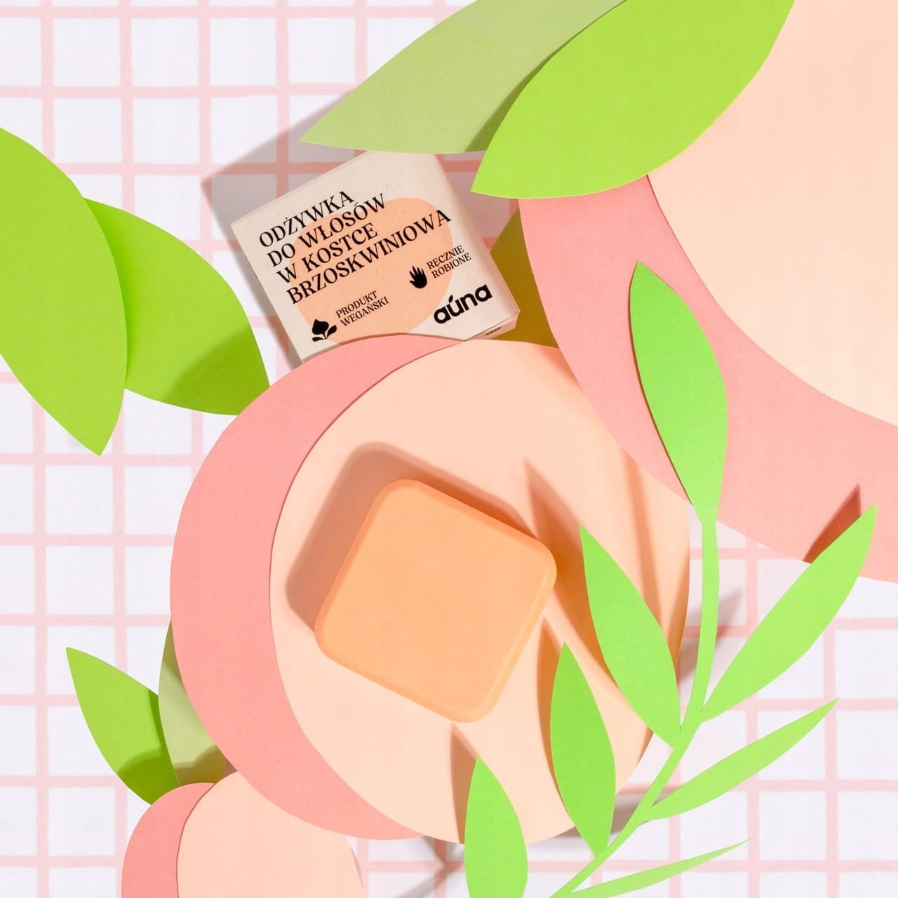 Brzoskwiniowa odżywka do włosów w kostce emolientowa z jedwabiem roślinnym | 50 g | Auna