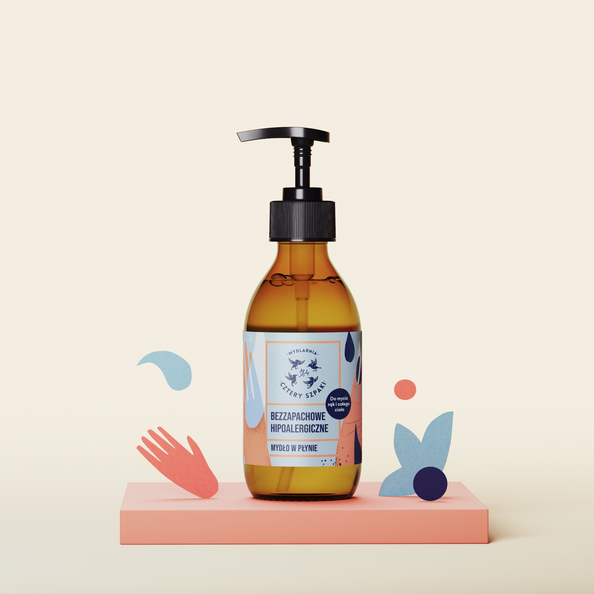 Hipoalergiczne mydło w płynie bez zapachu | 300 ml | 4 Szpaki