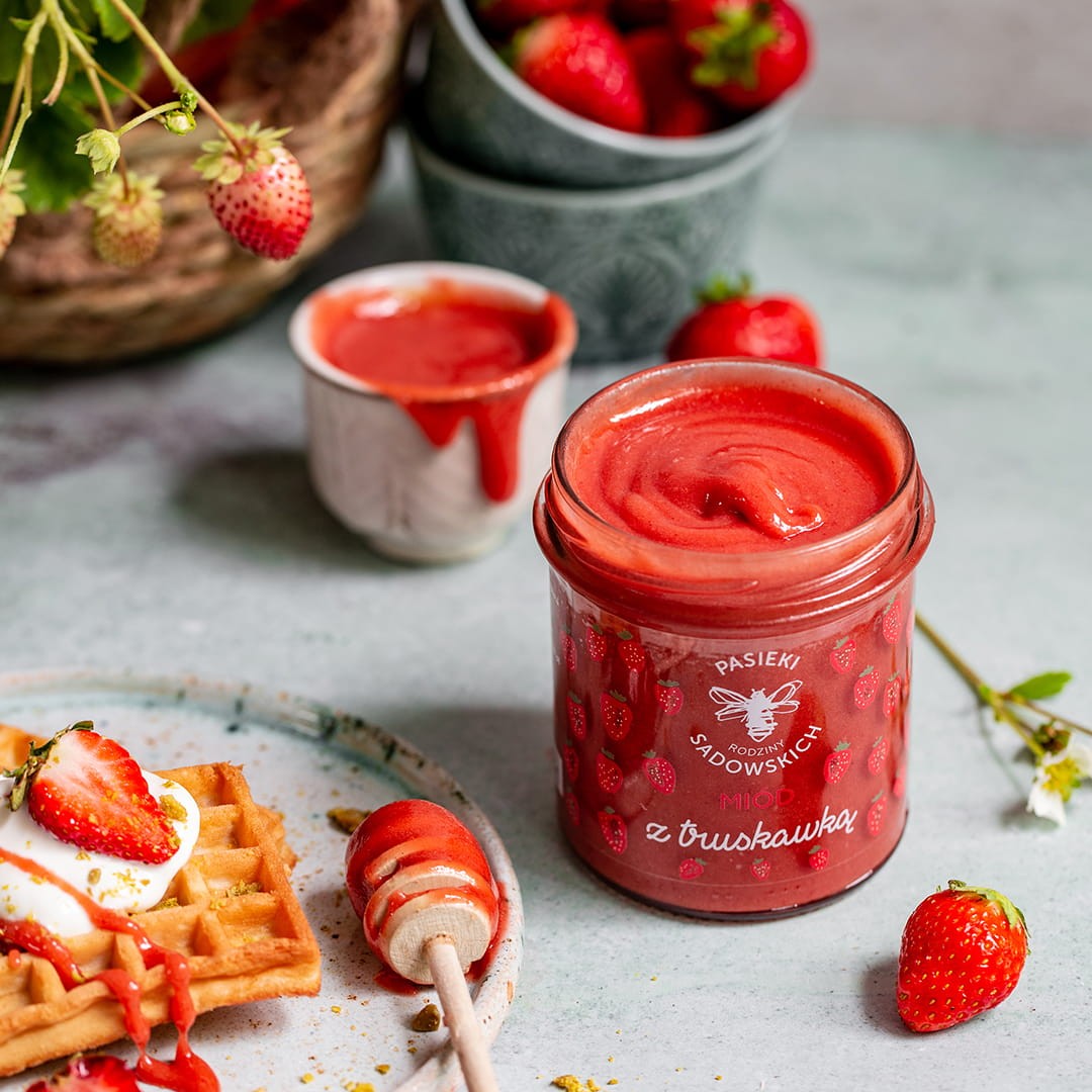 Miód z truskawką | 430 g | intensywnie owocowy i naturalnie słodki Pasieki Sadowskich
