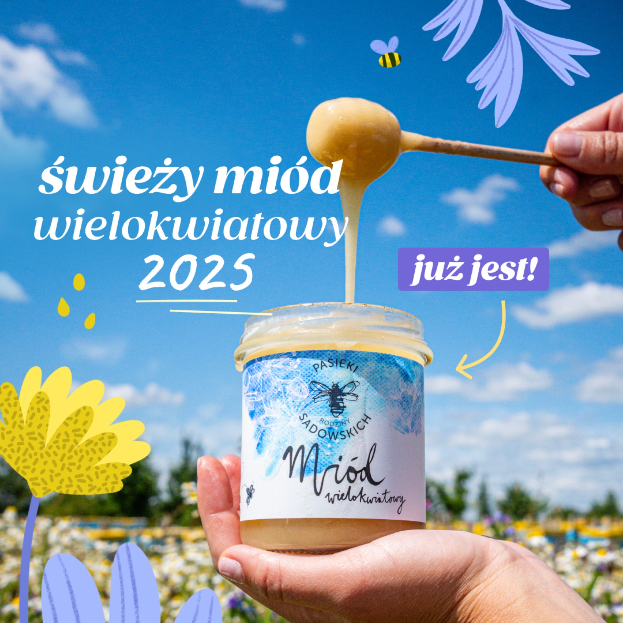 Miód wielokwiatowy świeży 2025 | 1200 g | naturalny miód z polskiej pasieki