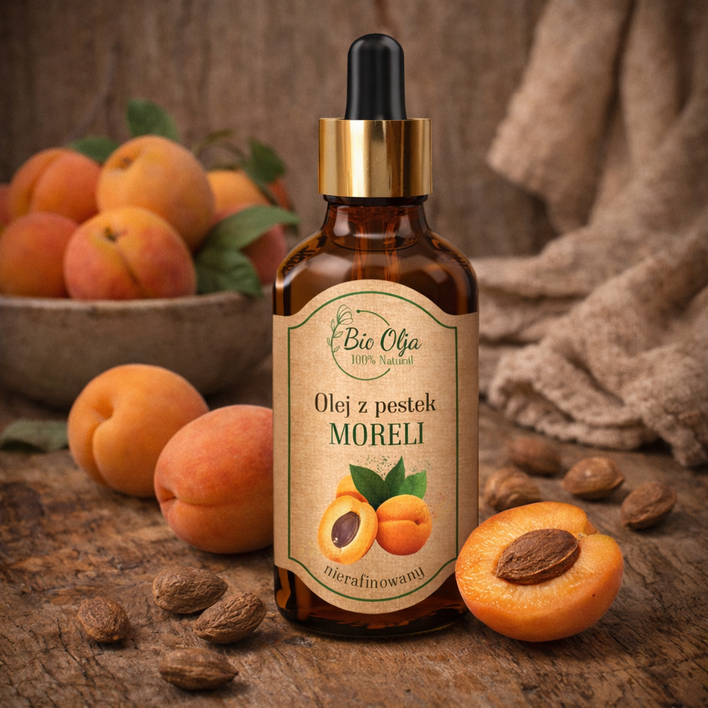 Olejek z pestek moreli nierafinowany – lekki, dla skóry wrażliwej | BioOlja