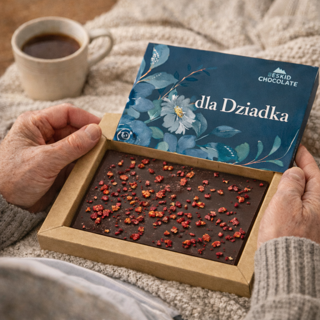 Czekolada mleczna z truskawkami dla dziadka | Beskid Chocolate